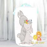 Kosz na zabawki KRÓLIKI kwiaty (50/60cm/120cm) personalizacja