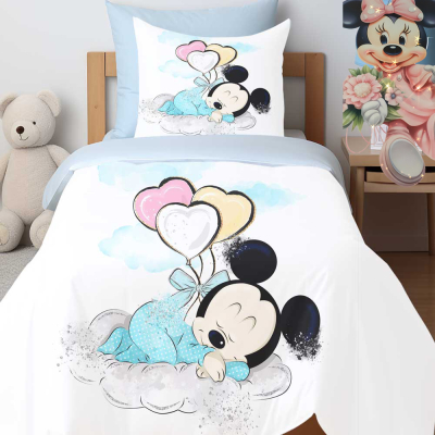 Myszka baby blue- komplet poscieli 75x100cm 60x40cm
