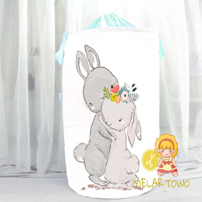 Kosz na zabawki KRÓLIKI kwiaty (50/60cm/120cm) personalizacja